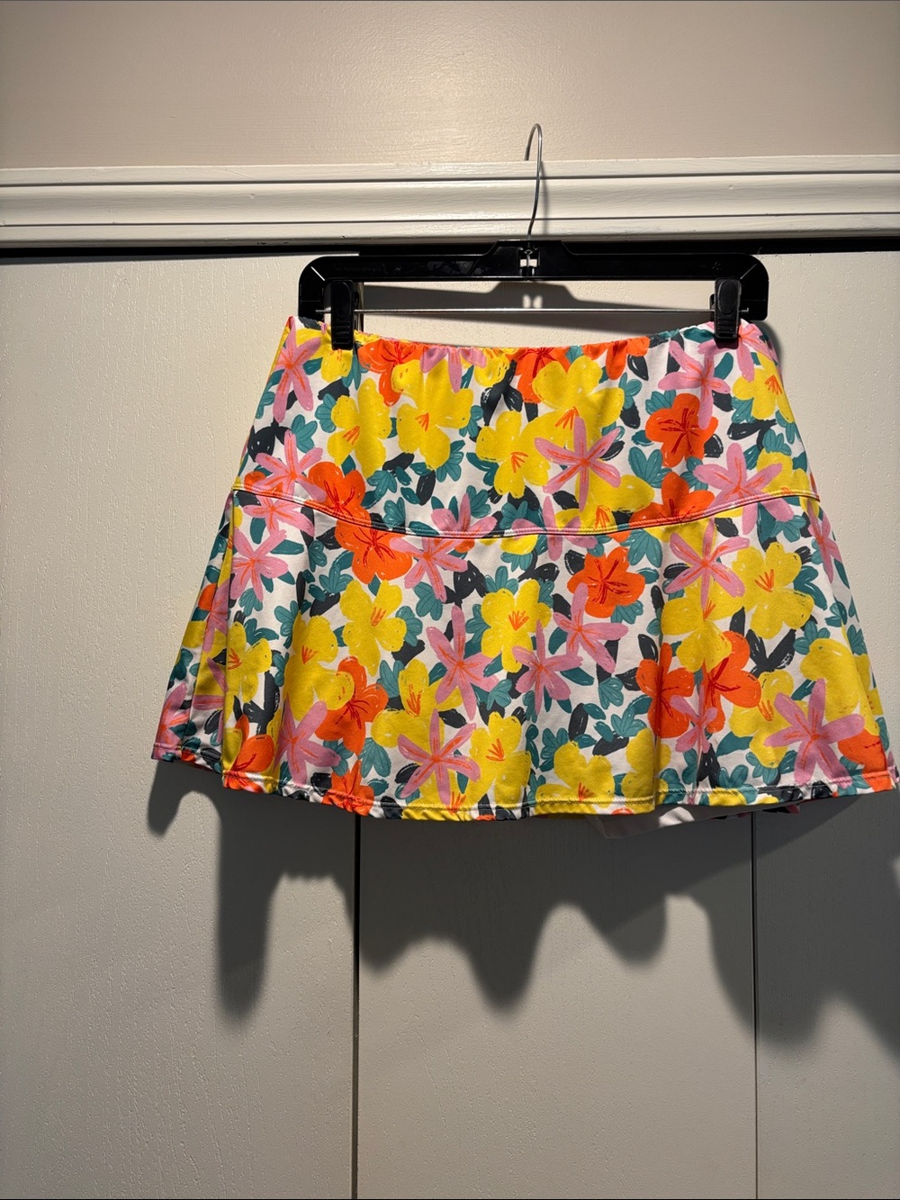 Skort - Floral A-Line Mini Skirt in Yellow, Pink & Orange